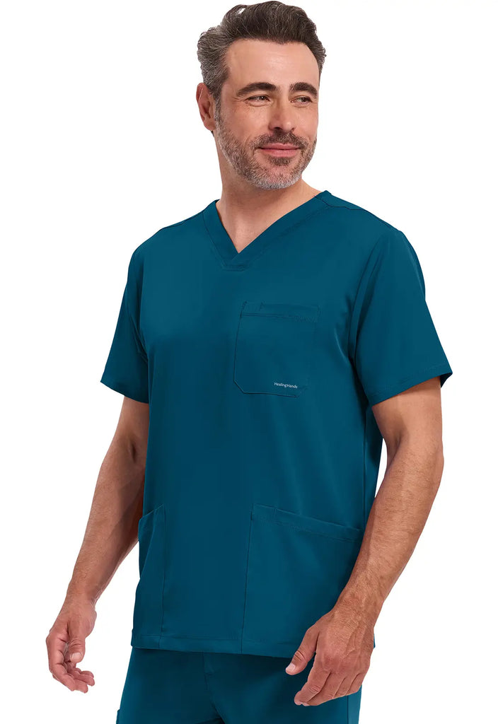 Healing Hands Scrubs Men's Mathew Top Caribbean Blue | scrub-supply.com