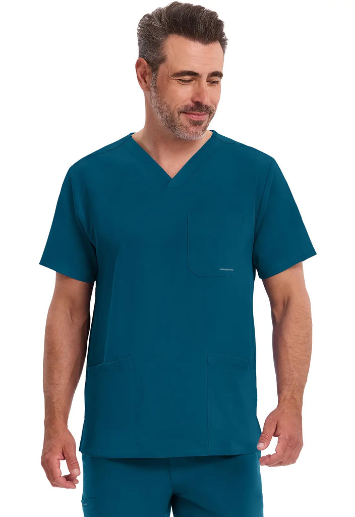 Healing Hands Scrubs Men's Mathew Top Caribbean Blue | scrub-supply.com
