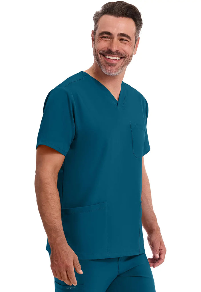 Healing Hands Scrubs Men's Mathew Top Caribbean Blue | scrub-supply.com