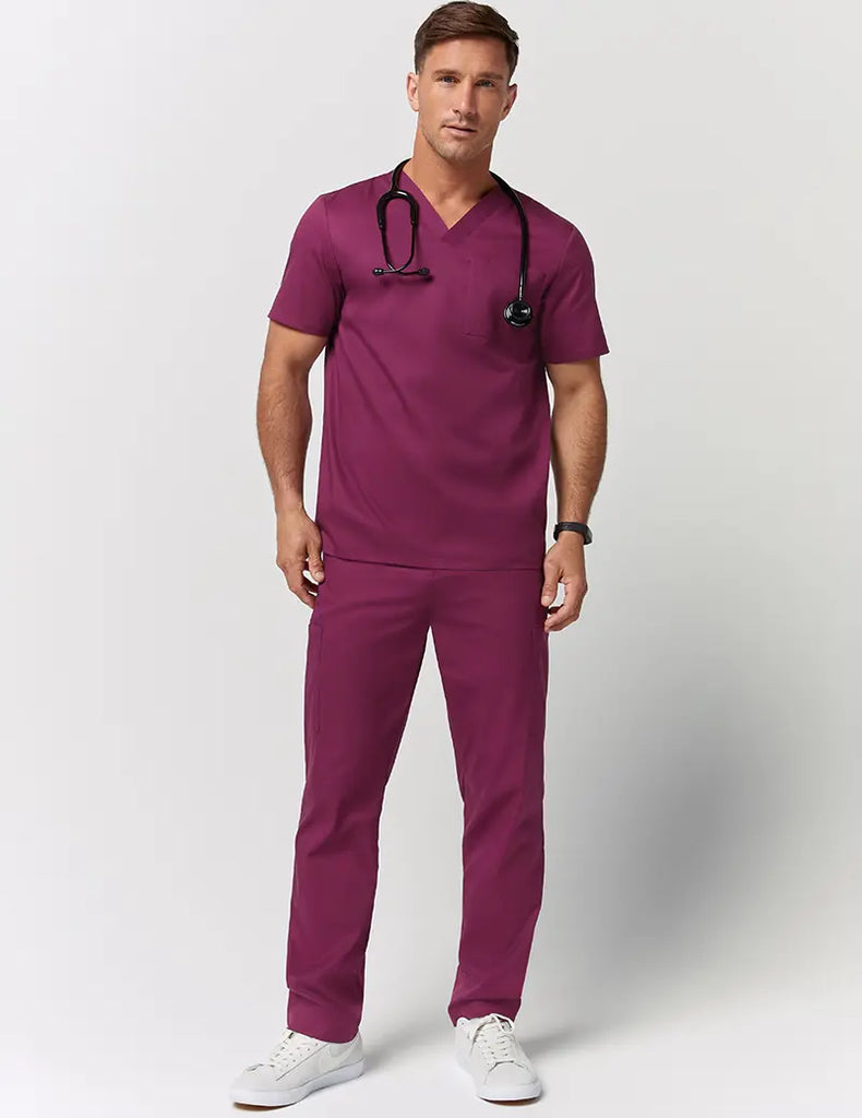 Jaanuu Scrubs Men's Straight Leg Zip Pant Wine | scrub-supply.com