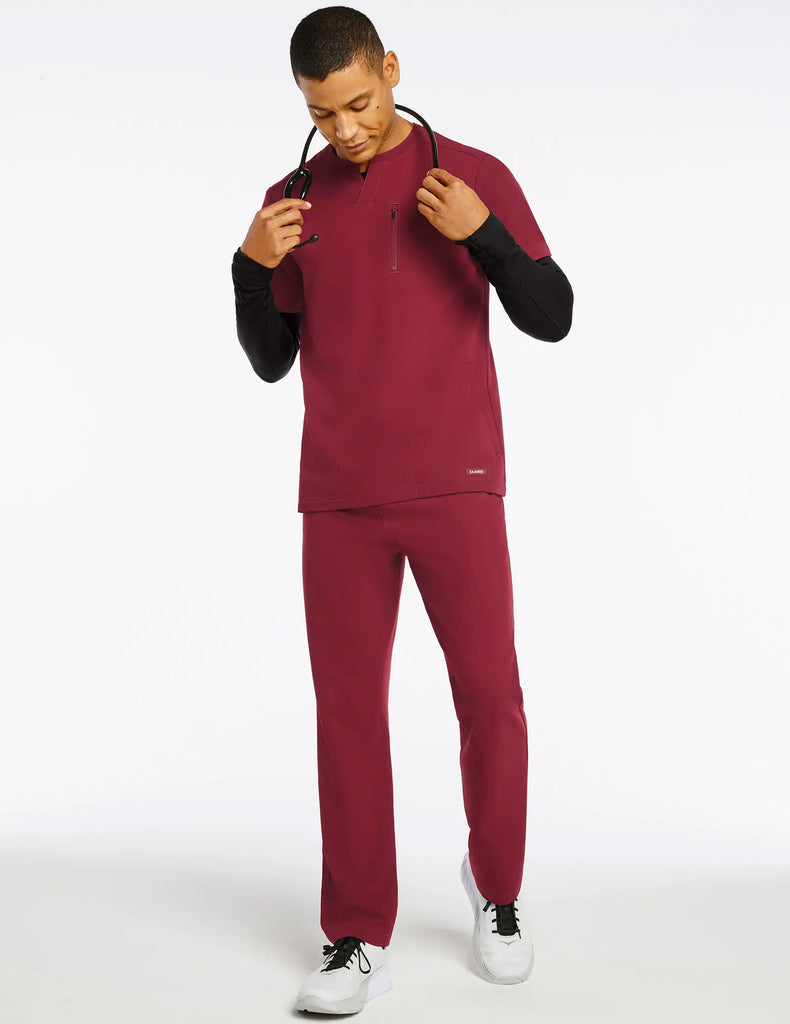 Jaanuu Scrubs Men's 4-Pocket Knit Waist Pant Wine | scrub-supply.com