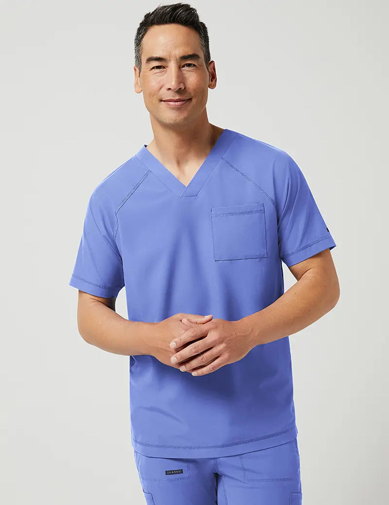 Jaanuu Scrubs Men's V-Neck Raglan Top Ceil Blue | scrub-supply.com