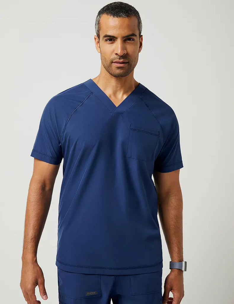 Jaanuu Scrubs Men's V-Neck Raglan Top Estate Navy Blue | scrub-supply.com