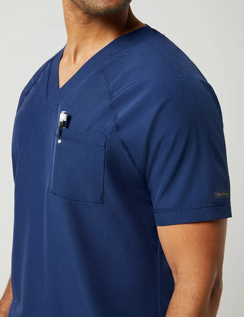 Jaanuu Scrubs Men's V-Neck Raglan Top Estate Navy Blue | scrub-supply.com