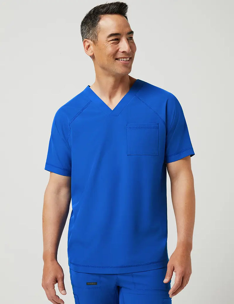 Jaanuu Scrubs Men's V-Neck Raglan Top Royal Blue | scrub-supply.com