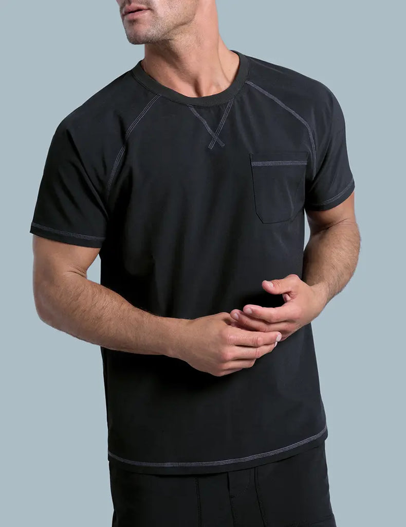 Jaanuu Scrubs Men's Crew Neck Raglan Top Black | scrub-supply.com