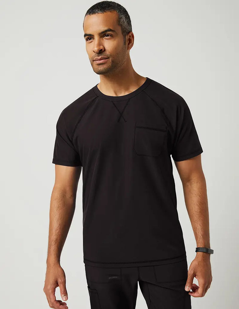 Jaanuu Scrubs Men's Crew Neck Raglan Top Black | scrub-supply.com