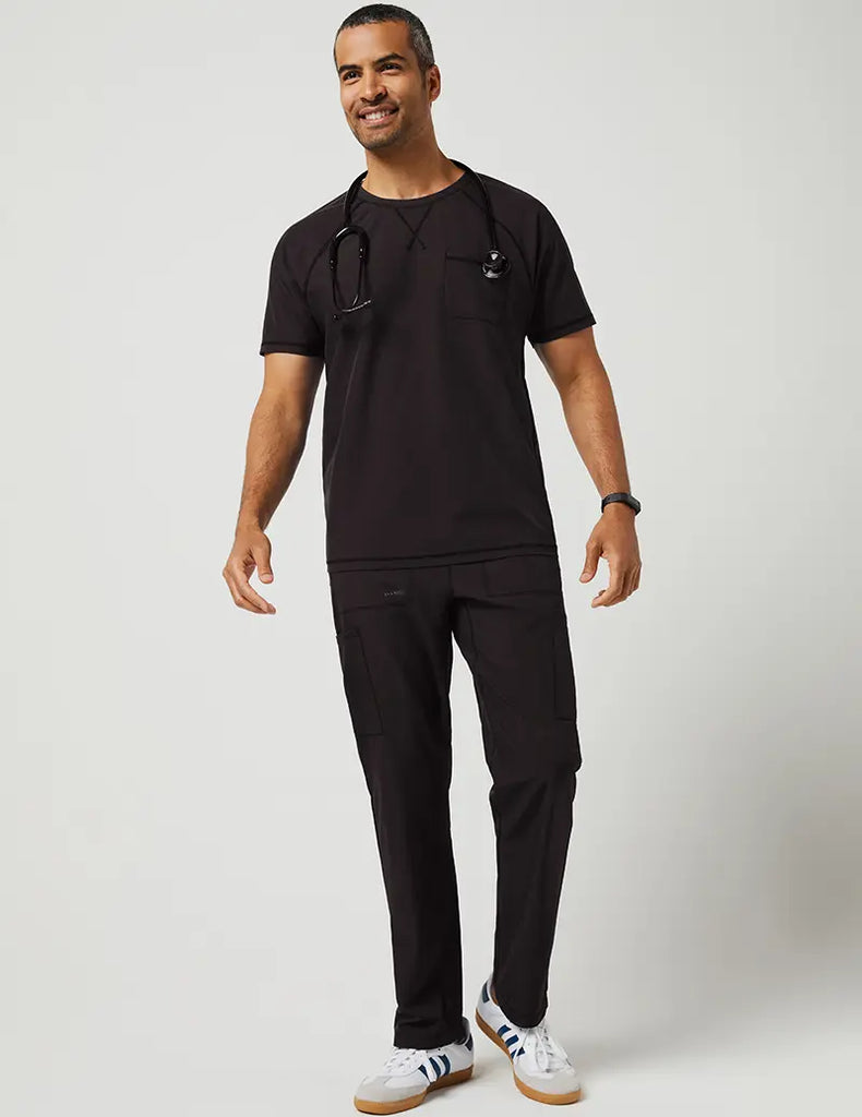 Jaanuu Scrubs Men's Crew Neck Raglan Top Black | scrub-supply.com