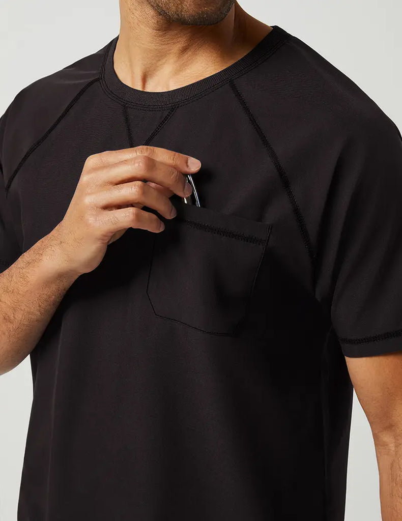 Jaanuu Scrubs Men's Crew Neck Raglan Top Black | scrub-supply.com