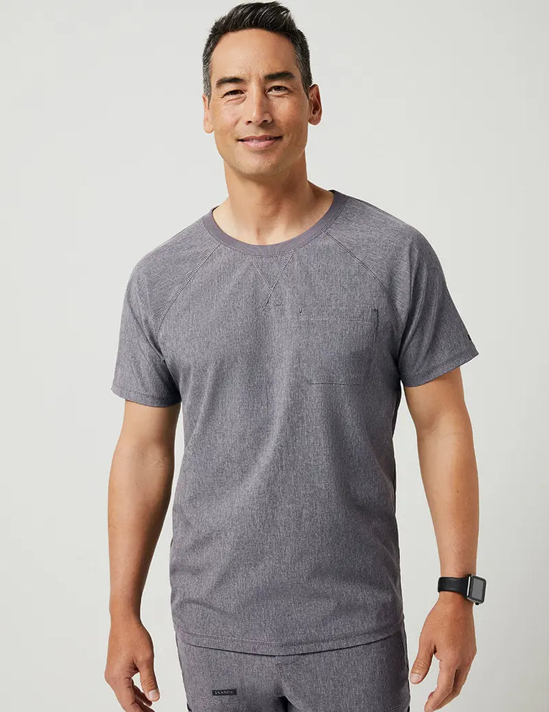 Jaanuu Scrubs Men's Crew Neck Raglan Top Heathered Grey | scrub-supply.com