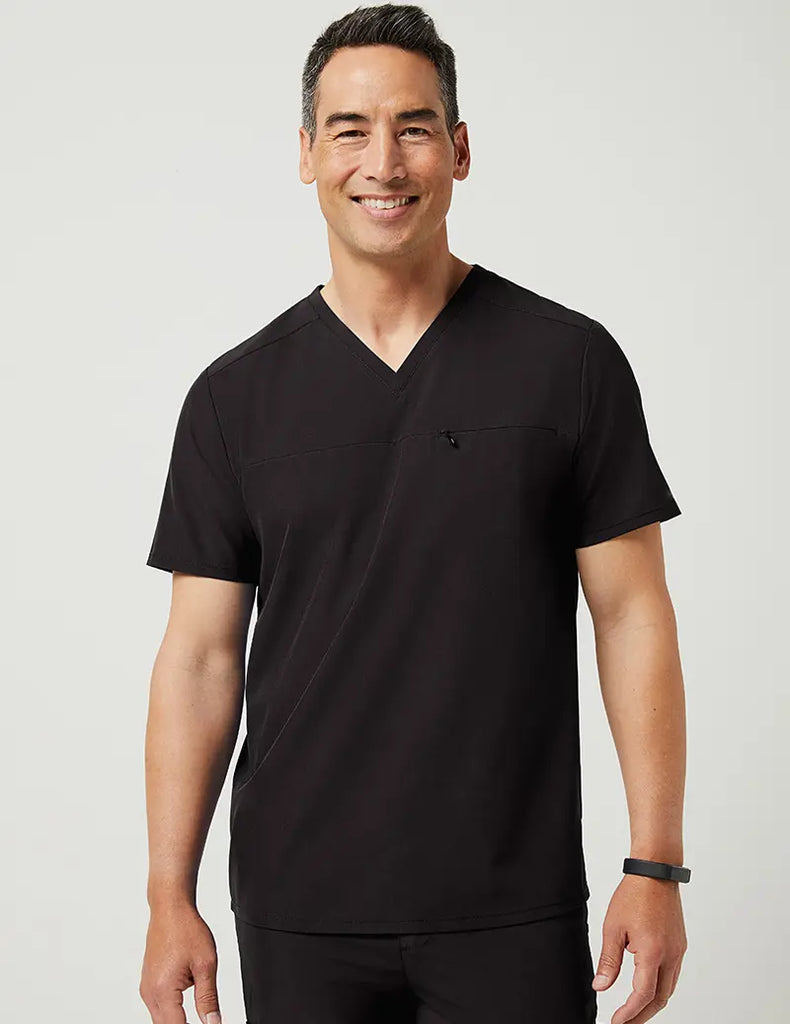 Jaanuu Scrubs Men's Refined V-Neck Top Black | scrub-supply.com