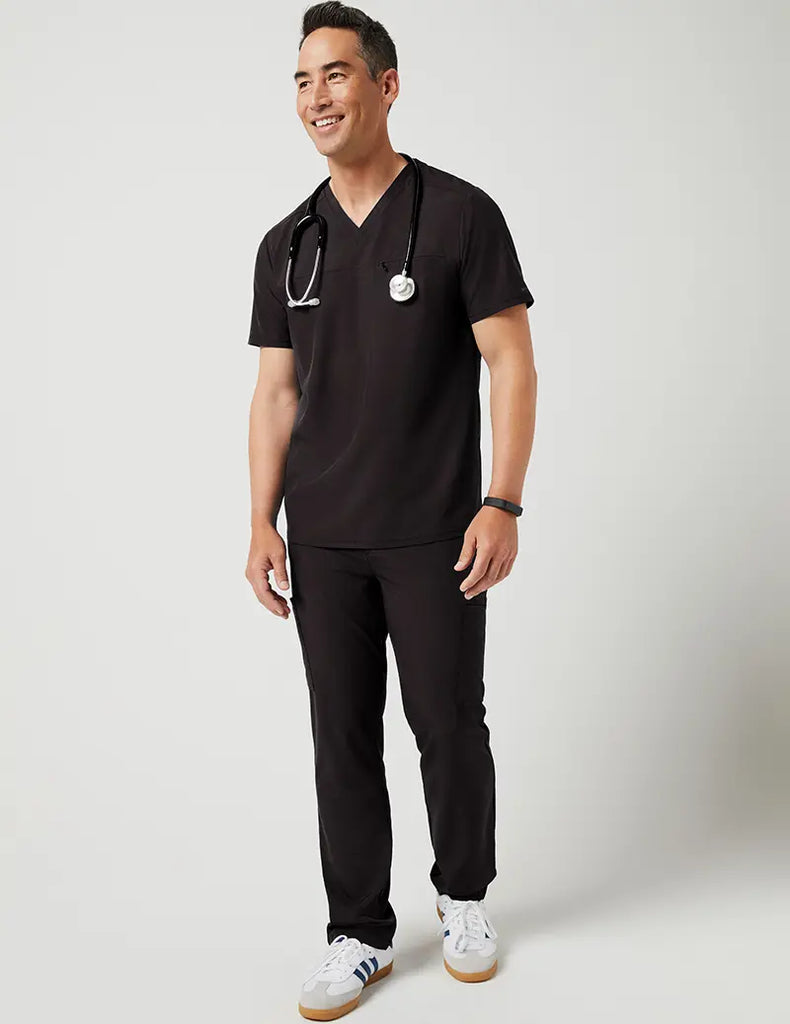 Jaanuu Scrubs Men's Refined V-Neck Top Black | scrub-supply.com