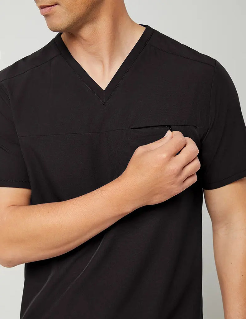 Jaanuu Scrubs Men's Refined V-Neck Top Black | scrub-supply.com