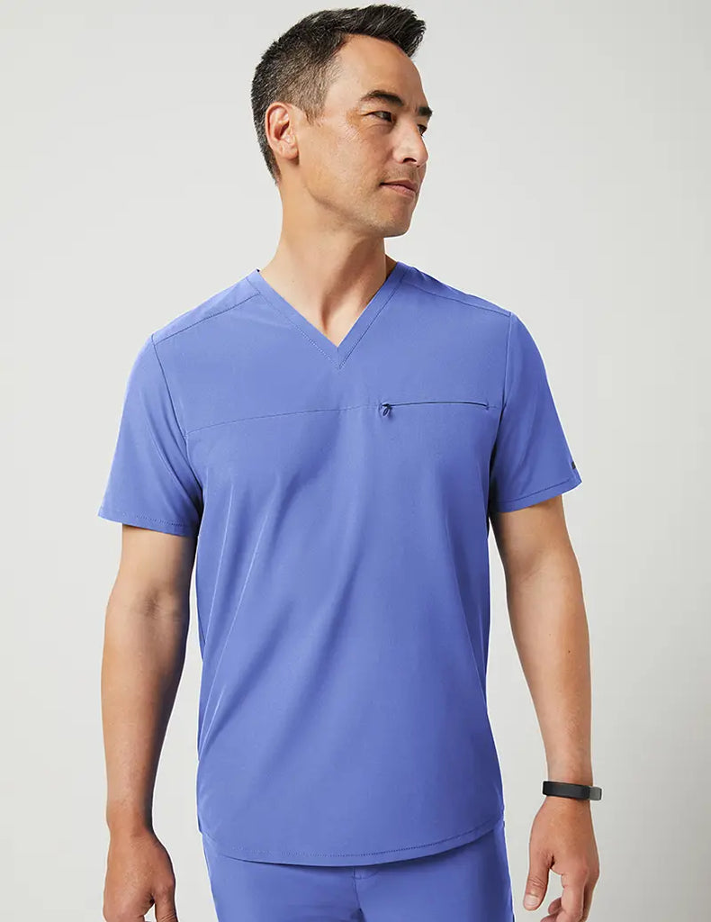 Jaanuu Scrubs Men's Refined V-Neck Top Ceil Blue | scrub-supply.com