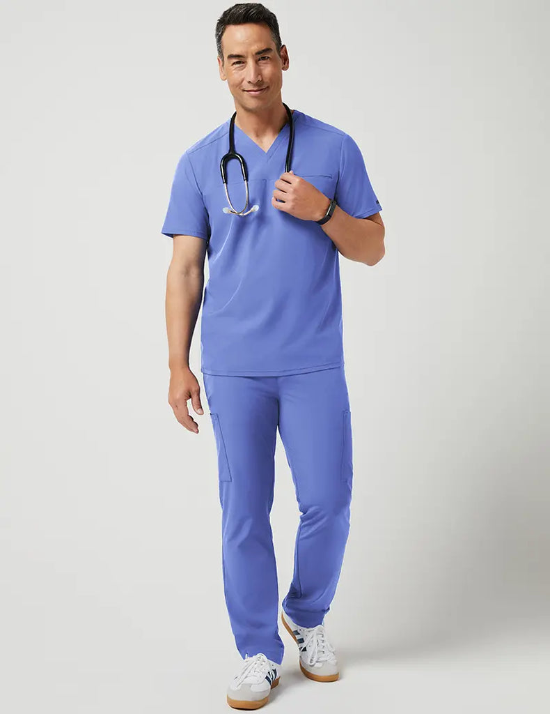 Jaanuu Scrubs Men's Refined V-Neck Top Ceil Blue | scrub-supply.com