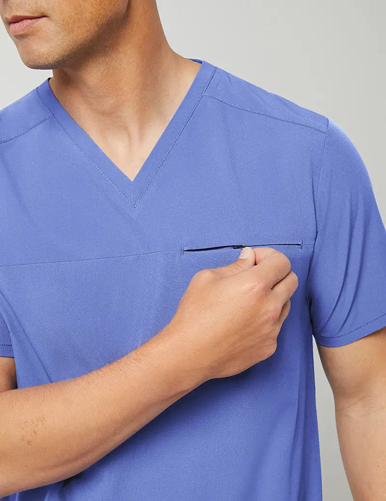 Jaanuu Scrubs Men's Refined V-Neck Top Ceil Blue | scrub-supply.com