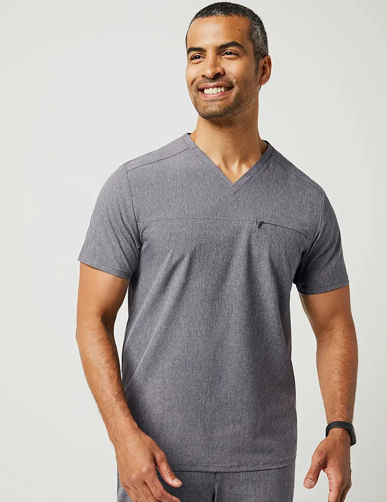 Jaanuu Scrubs Men's Refined V-Neck Top Heathered Grey | scrub-supply.com