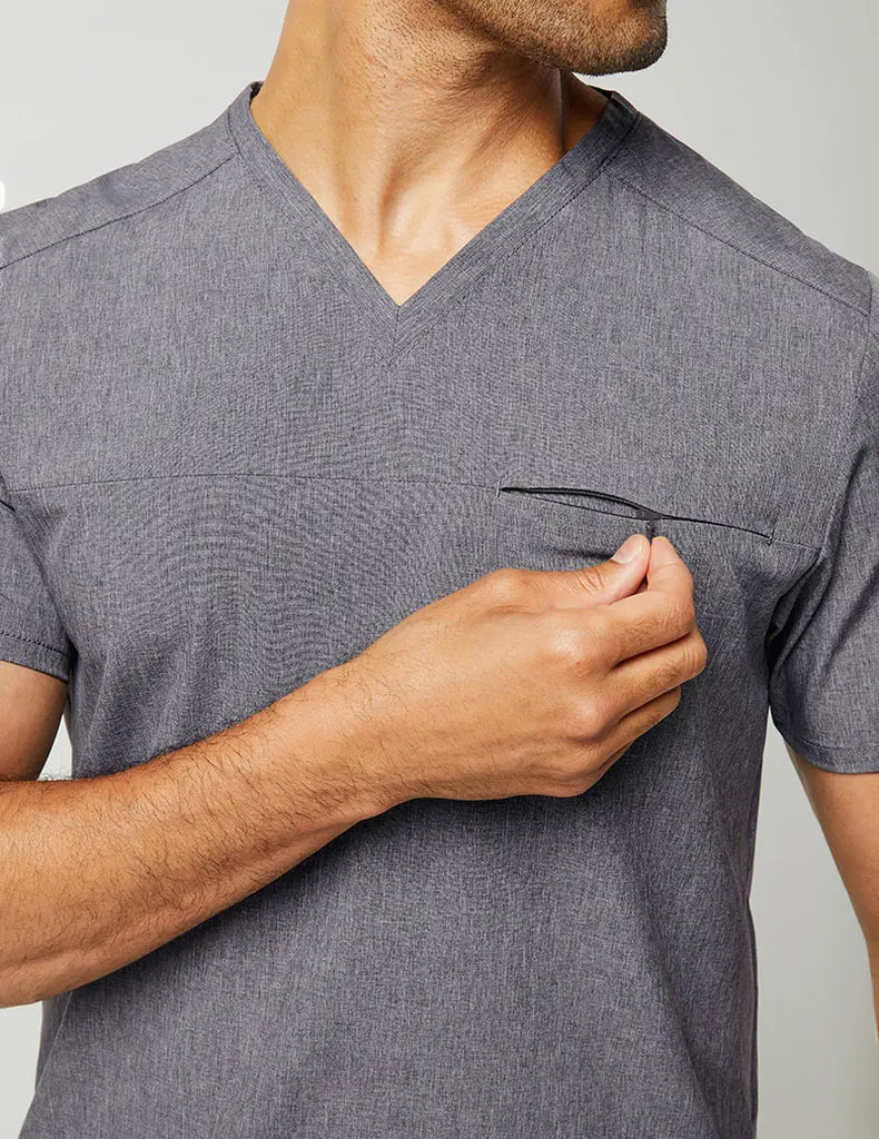 Jaanuu Scrubs Men's Refined V-Neck Top Heathered Grey | scrub-supply.com