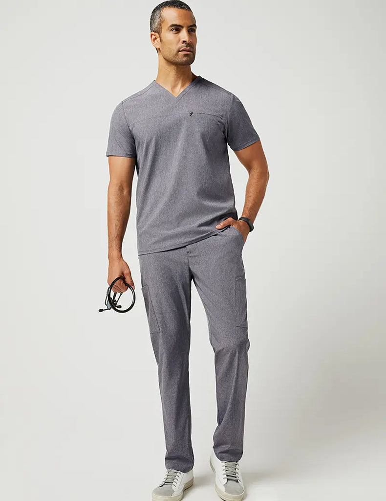 Jaanuu Scrubs Men's Refined V-Neck Top Heathered Grey | scrub-supply.com