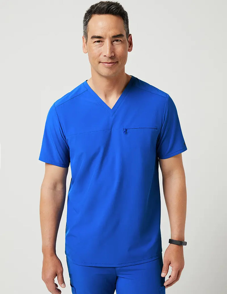 Jaanuu Scrubs Men's Refined V-Neck Top Royal Blue | scrub-supply.com