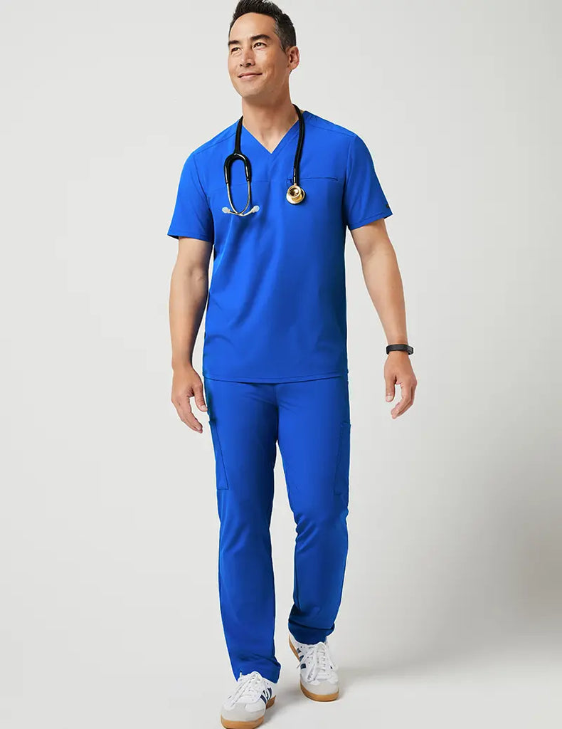 Jaanuu Scrubs Men's Refined V-Neck Top Royal Blue | scrub-supply.com