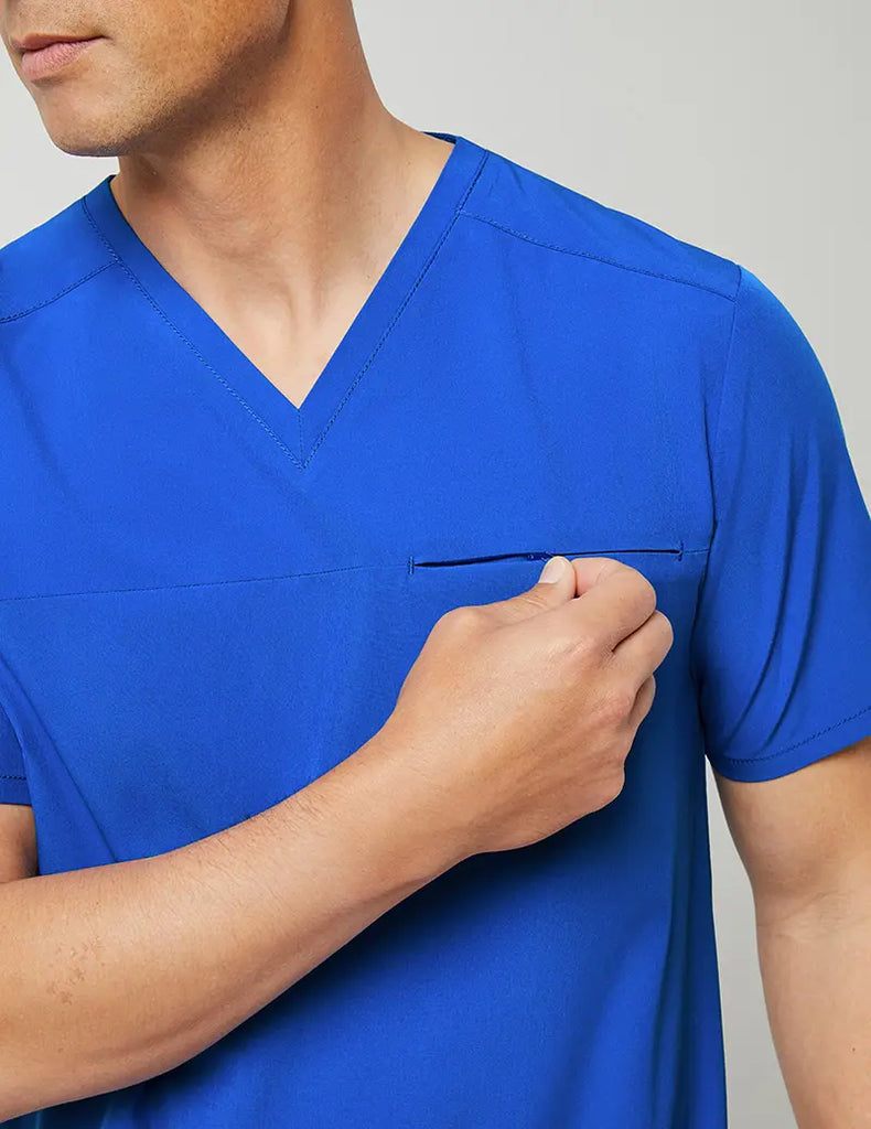 Jaanuu Scrubs Men's Refined V-Neck Top Royal Blue | scrub-supply.com