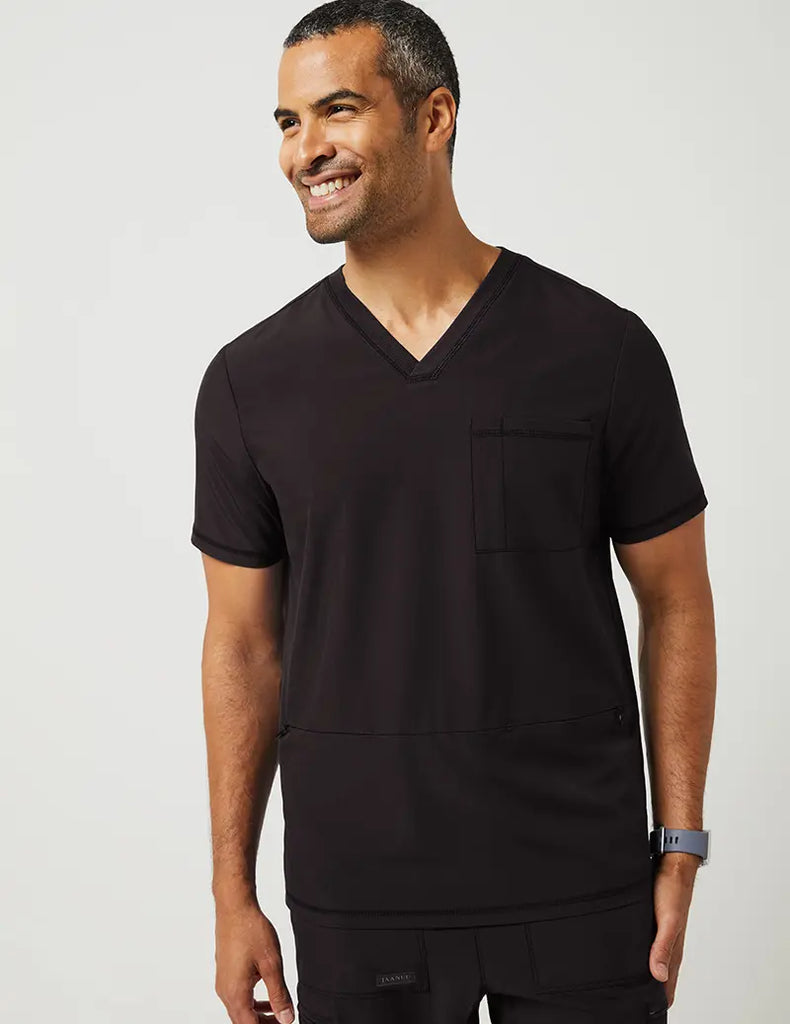 Jaanuu Scrubs Men's 3 Pocket V-Neck Top Black | scrub-supply.com