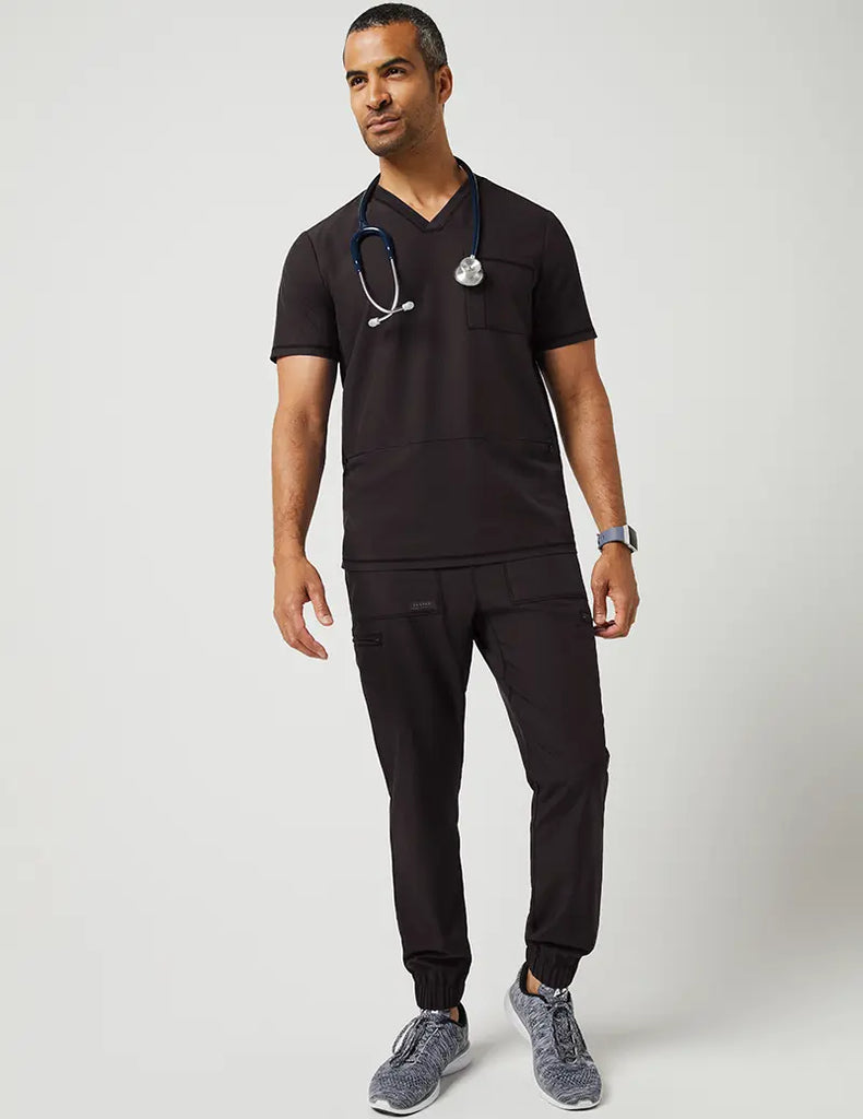 Jaanuu Scrubs Men's 3 Pocket V-Neck Top Black | scrub-supply.com