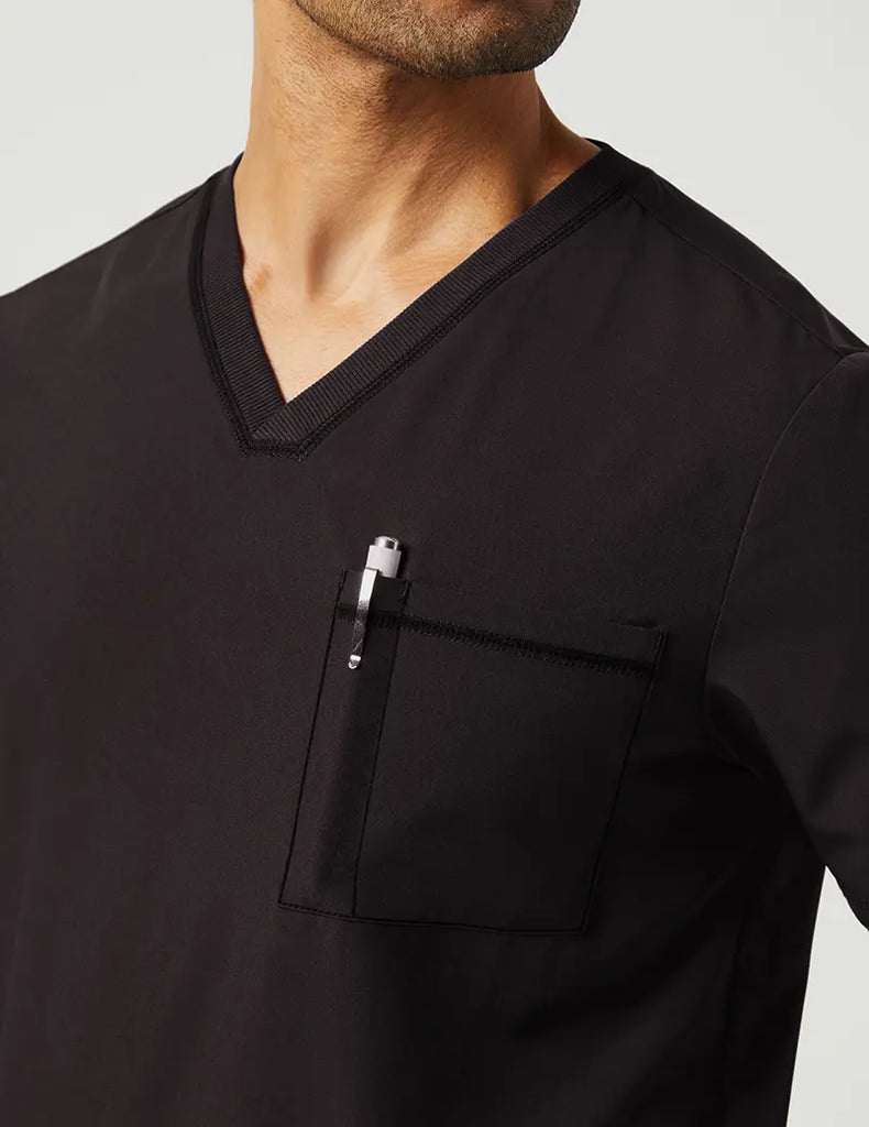 Jaanuu Scrubs Men's 3 Pocket V-Neck Top Black | scrub-supply.com