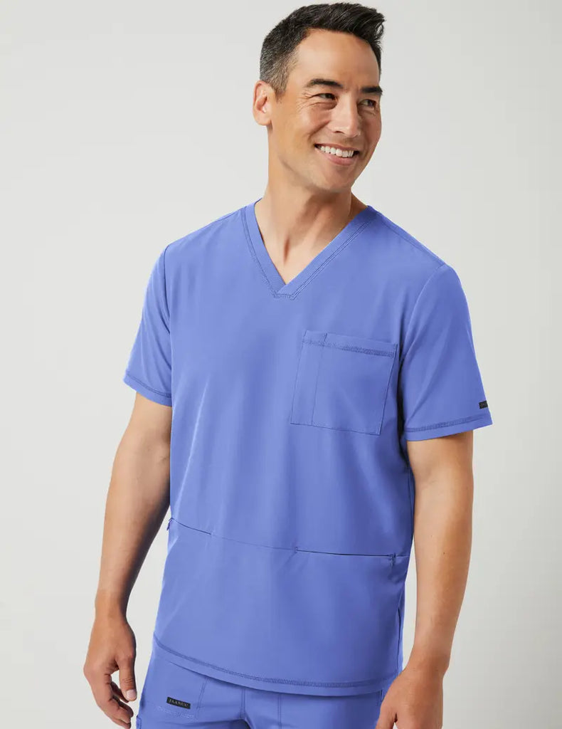 Jaanuu Scrubs Men's 3 Pocket V-Neck Top Ceil Blue | scrub-supply.com