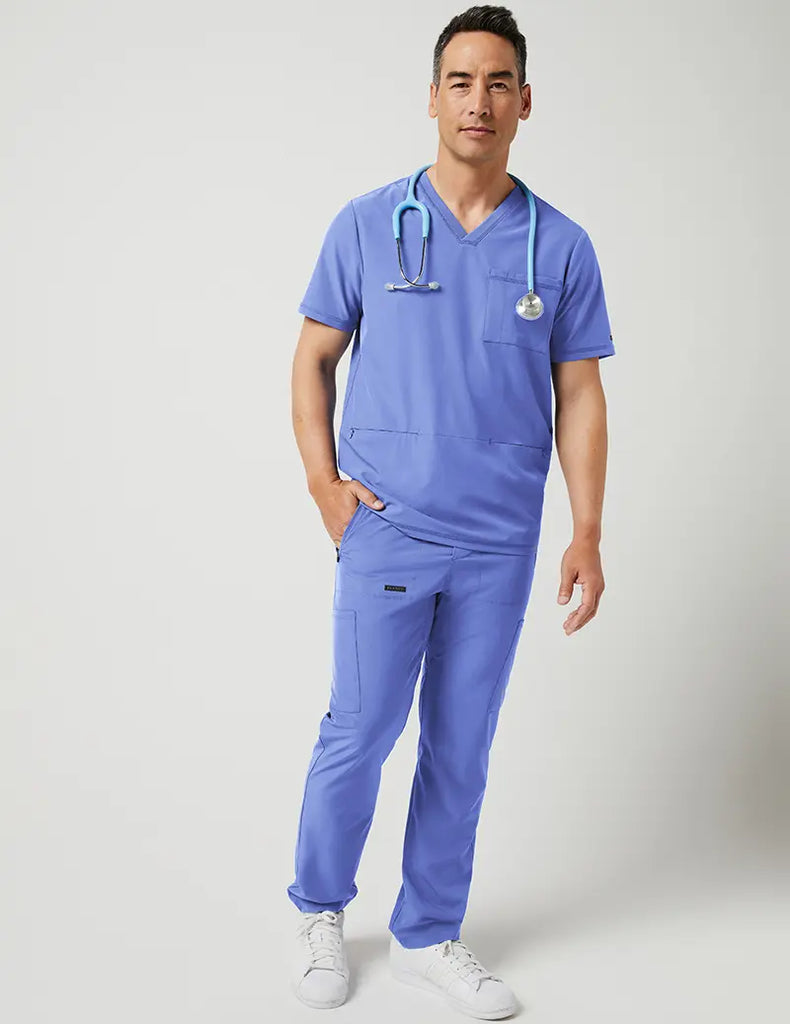 Jaanuu Scrubs Men's 3 Pocket V-Neck Top Ceil Blue | scrub-supply.com