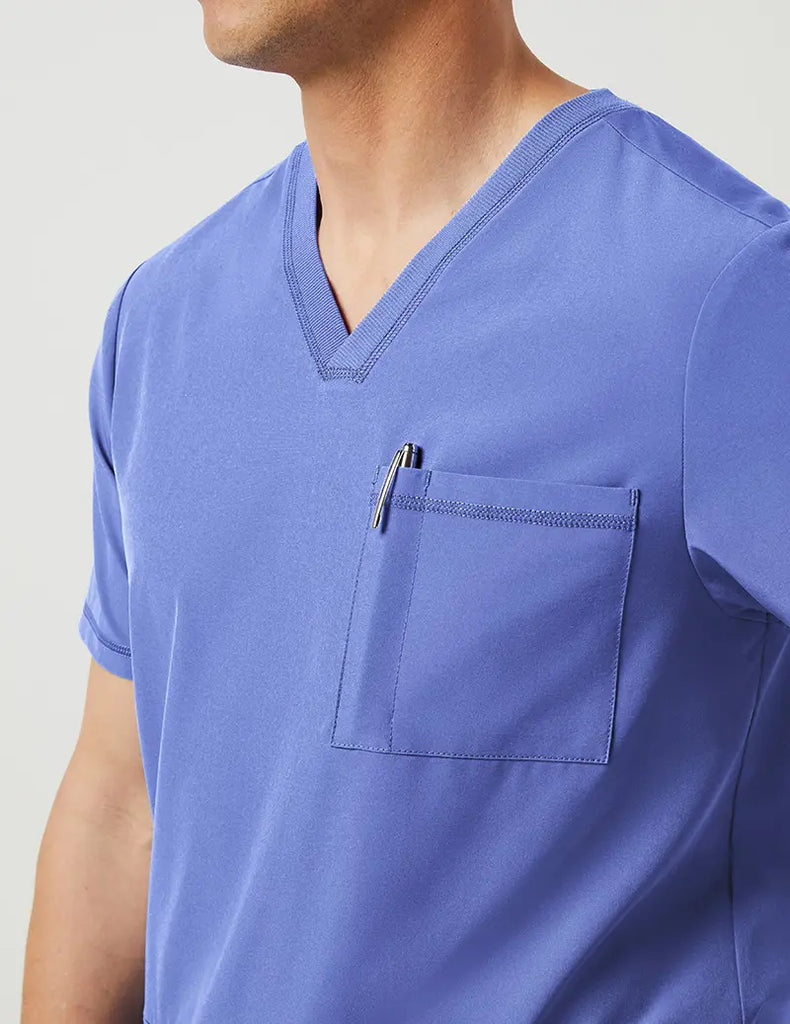 Jaanuu Scrubs Men's 3 Pocket V-Neck Top Ceil Blue | scrub-supply.com