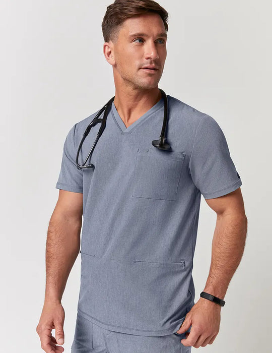 Jaanuu Scrubs Men's 3 Pocket V-Neck Top Graphite | scrub-supply.com