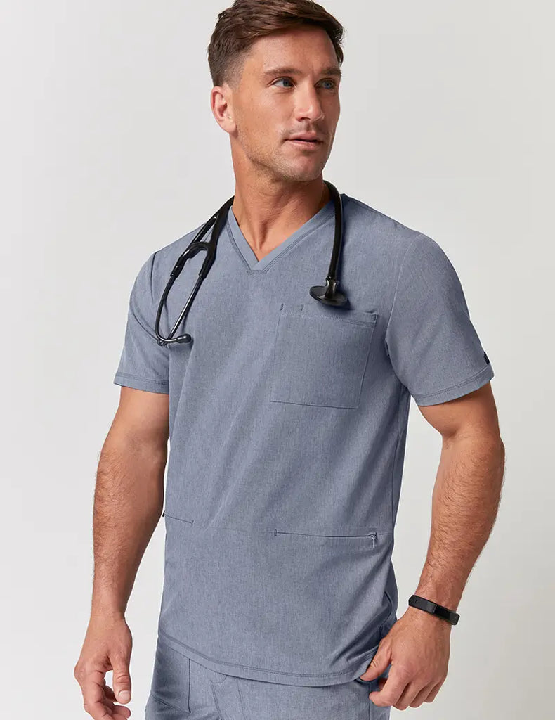 Jaanuu Scrubs Men's 3 Pocket V-Neck Top Graphite | scrub-supply.com