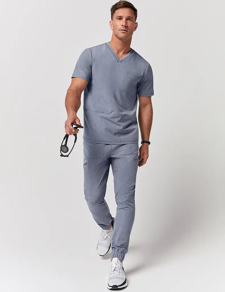 Jaanuu Scrubs Men's 3 Pocket V-Neck Top Graphite | scrub-supply.com