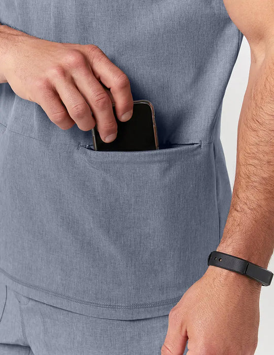 Jaanuu Scrubs Men's 3 Pocket V-Neck Top Graphite | scrub-supply.com
