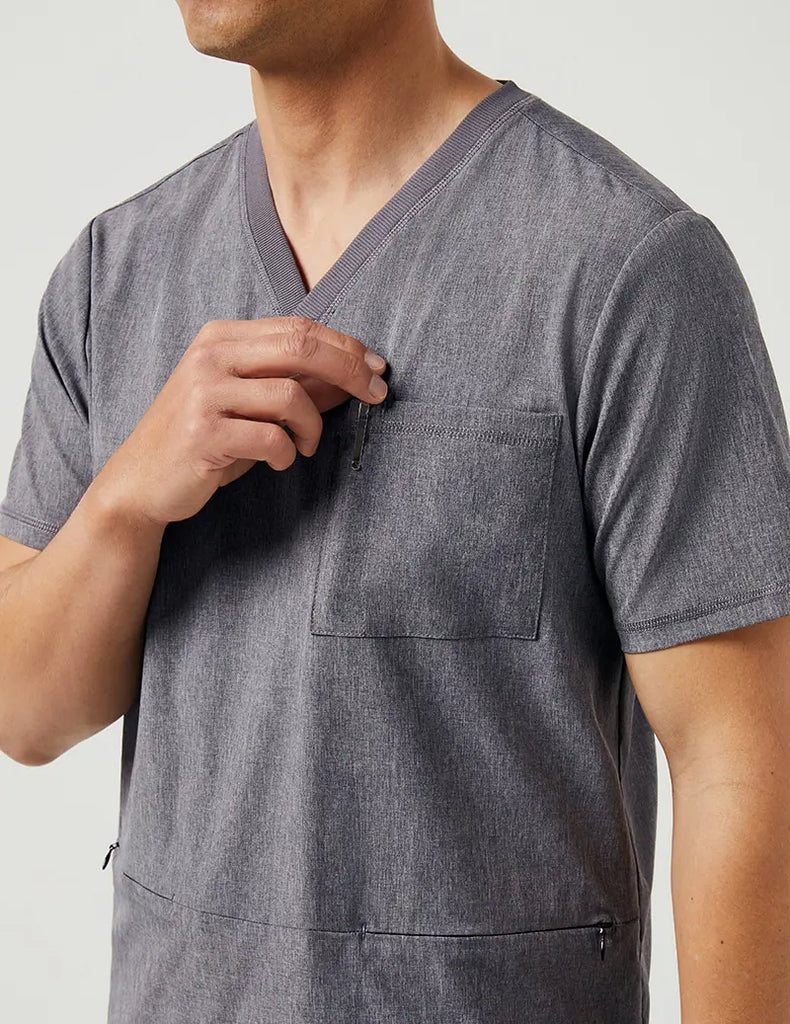 Jaanuu Scrubs Men's 3 Pocket V-Neck Top Heathered Grey | scrub-supply.com