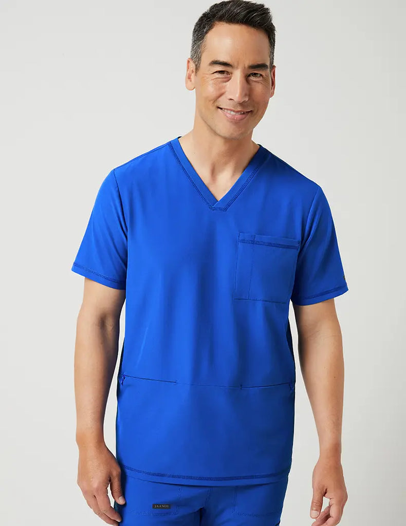 Jaanuu Scrubs Men's 3 Pocket V-Neck Top Royal Blue | scrub-supply.com