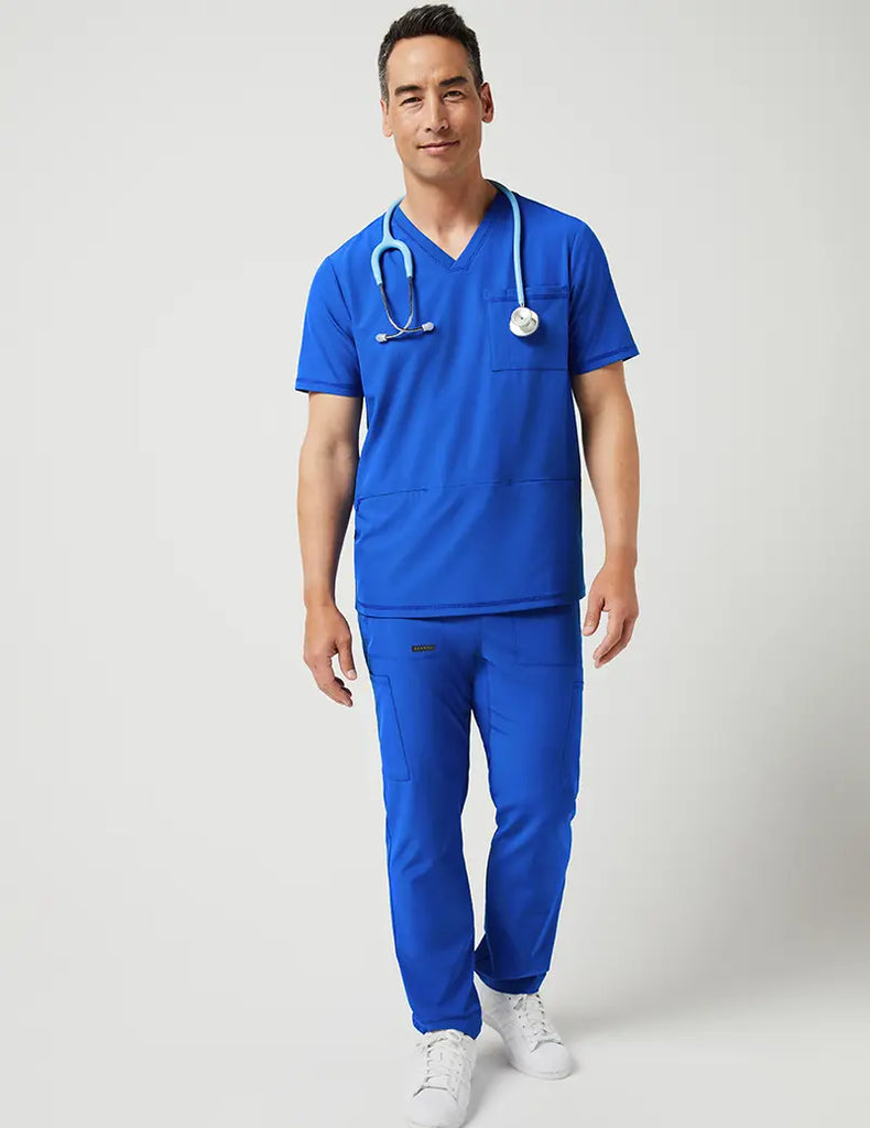 Jaanuu Scrubs Men's 3 Pocket V-Neck Top Royal Blue | scrub-supply.com