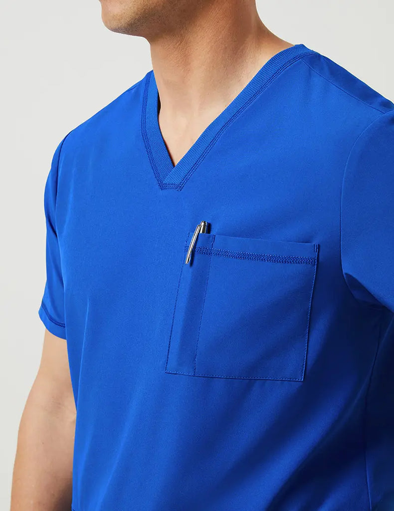 Jaanuu Scrubs Men's 3 Pocket V-Neck Top Royal Blue | scrub-supply.com