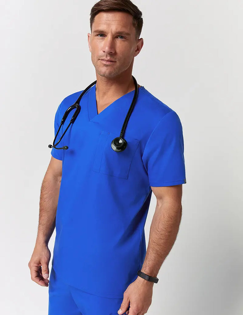 Jaanuu Scrubs Men's V-Neck Pocket Top Royal Blue | scrub-supply.com