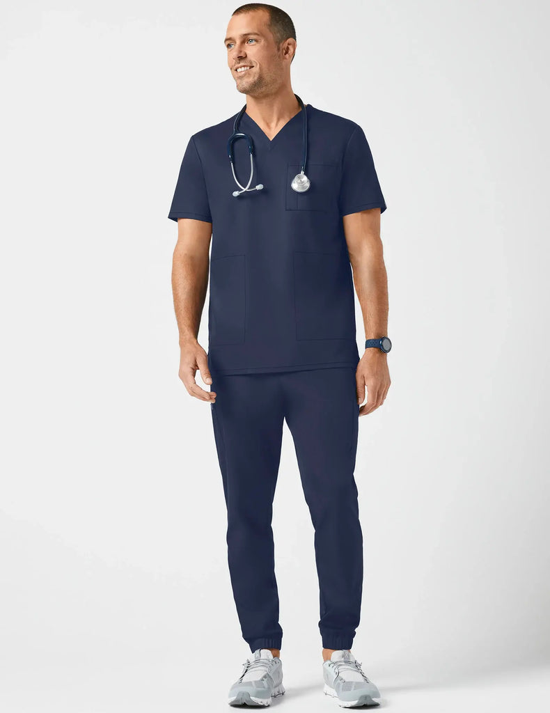 Jaanuu Scrubs Men's V-Neck 3 Pocket Top Peacoat | scrub-supply.com