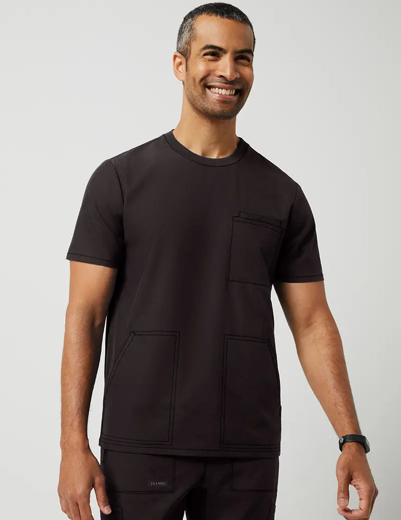 Jaanuu Scrubs Men's 4 Pocket Crew Neck Top Black | scrub-supply.com