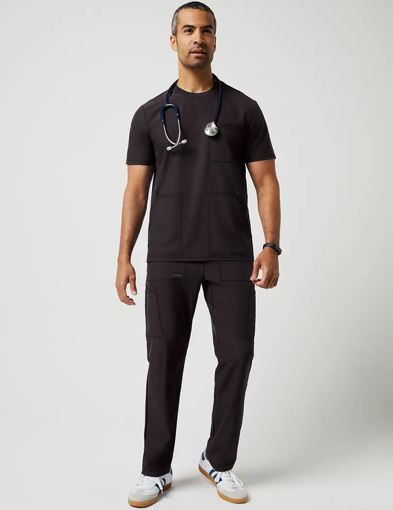 Jaanuu Scrubs Men's 4 Pocket Crew Neck Top Black | scrub-supply.com