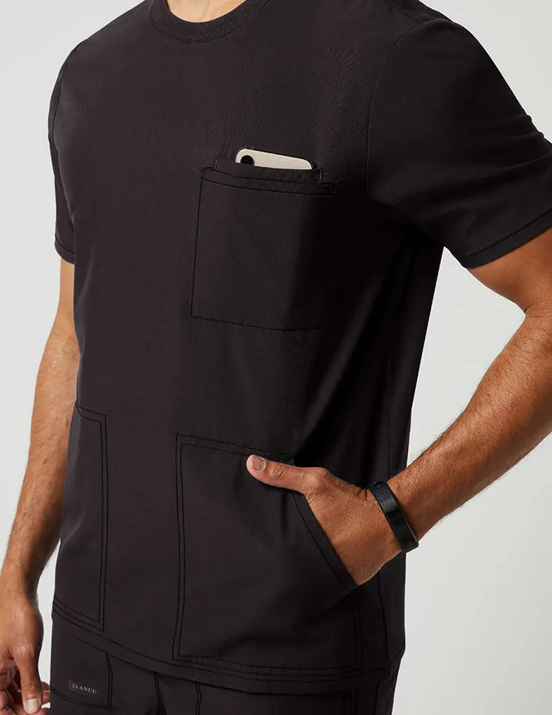 Jaanuu Scrubs Men's 4 Pocket Crew Neck Top Black | scrub-supply.com