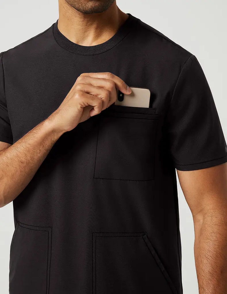 Jaanuu Scrubs Men's 4 Pocket Crew Neck Top Black | scrub-supply.com