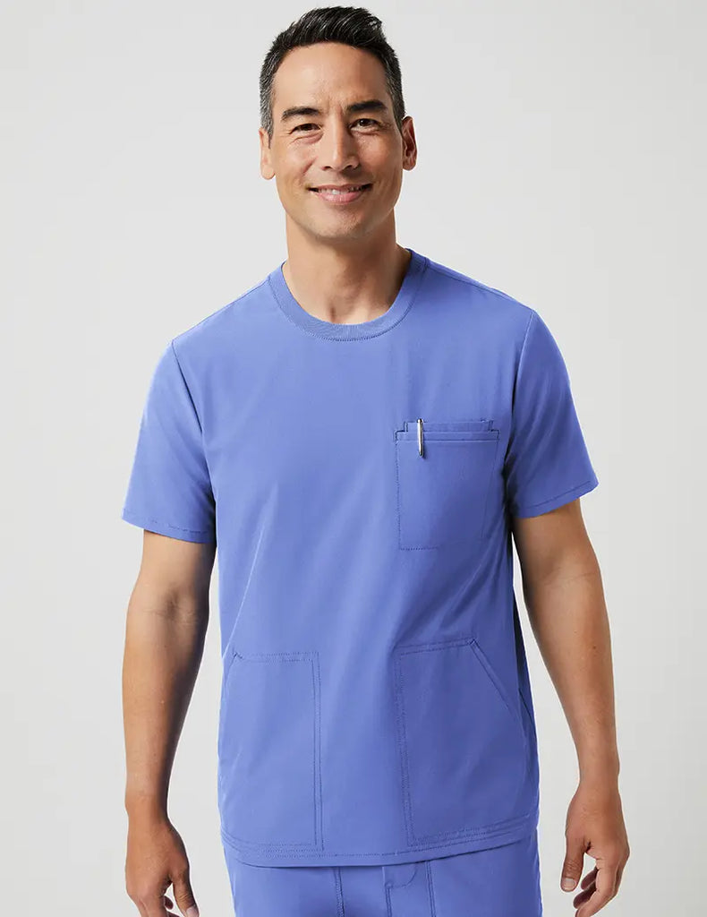 Jaanuu Scrubs Men's 4 Pocket Crew Neck Top Ceil Blue | scrub-supply.com