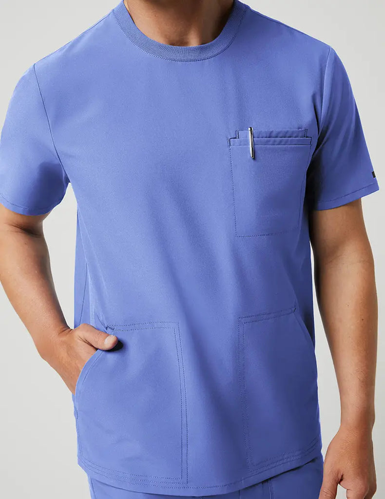 Jaanuu Scrubs Men's 4 Pocket Crew Neck Top Ceil Blue | scrub-supply.com