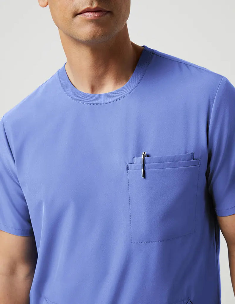 Jaanuu Scrubs Men's 4 Pocket Crew Neck Top Ceil Blue | scrub-supply.com