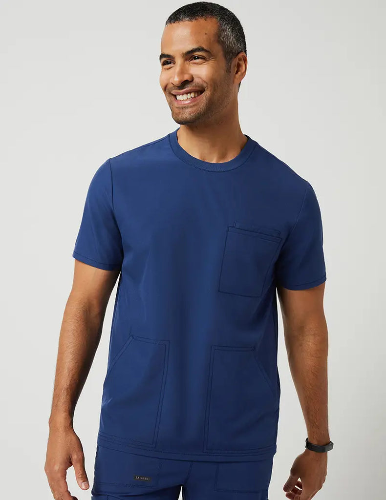 Jaanuu Scrubs Men's 4 Pocket Crew Neck Top Estate Navy Blue | scrub-supply.com